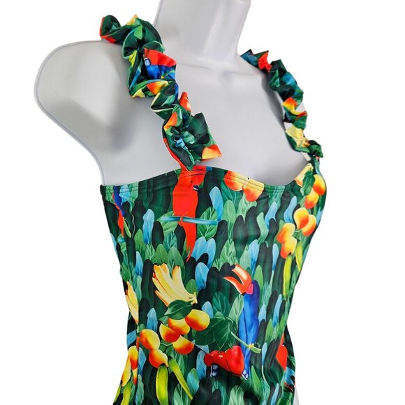 Spolrike Womens Tropical Floral One-Piece Swimsuit Ruffled Straps Medium Beach - Picture 6 of 12